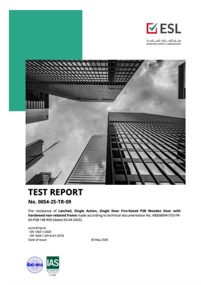 Door 60Min EN Single Leaf Hardwood Frame Non-Rebated Test Report
