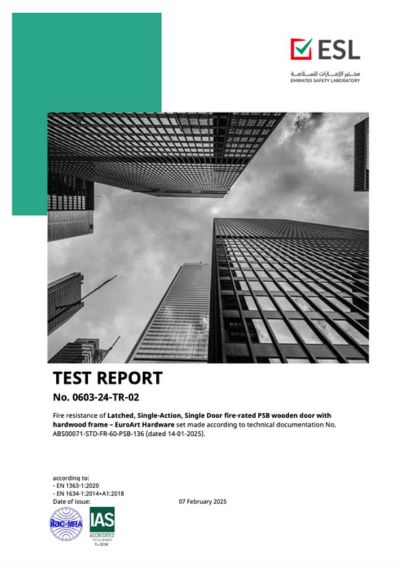 Door 60Min EN Single Leaf Hardwood Frame EuroArt Test Report