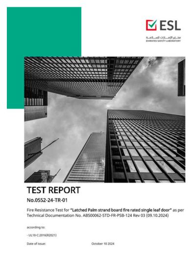 Door 60Min UL10C Single Leaf PSB Frame 4 Layer Test Report
