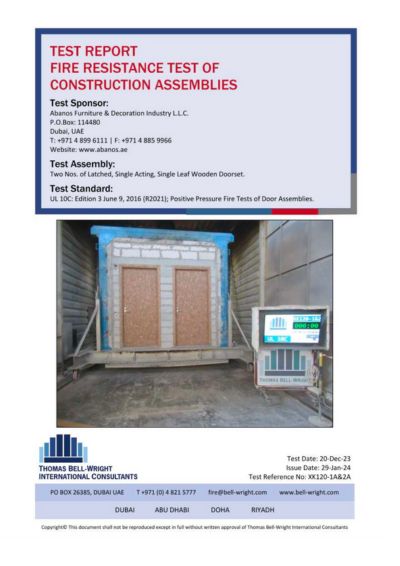 Door 60Min UL10C Single Leaf PSB Frame CA Silicate Test Report