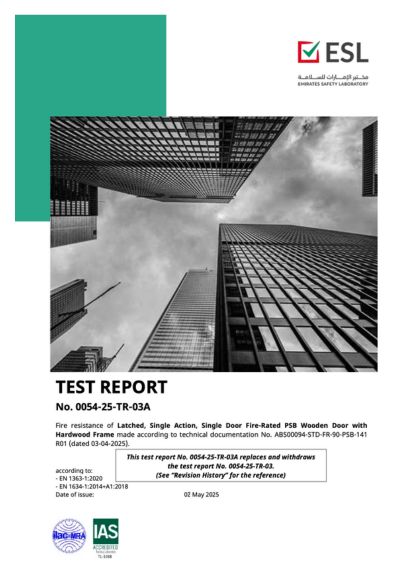 Door 90Min EN Single Leaf Hardwood Frame 2 Layer Test Report
