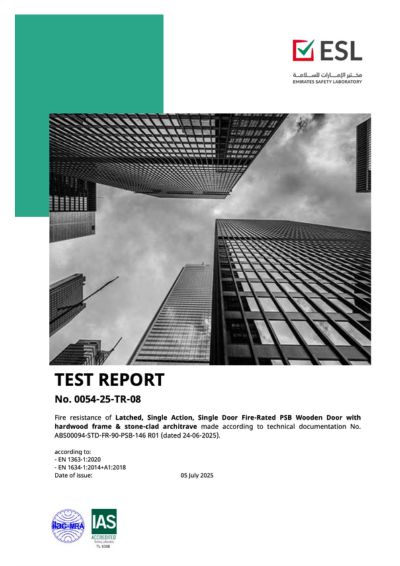 Door 90Min EN Single Leaf Hardwood Frame Stone-clad Test Report