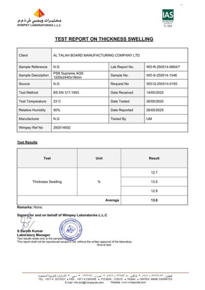 Determination Of Thickness Swell
